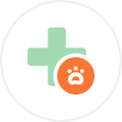 A circular icon with a green medical cross and a small paw in the corner.